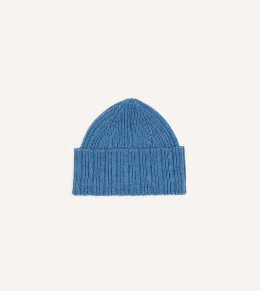 Drake's Sky Blue Geelongora Ribbed Knit Cap