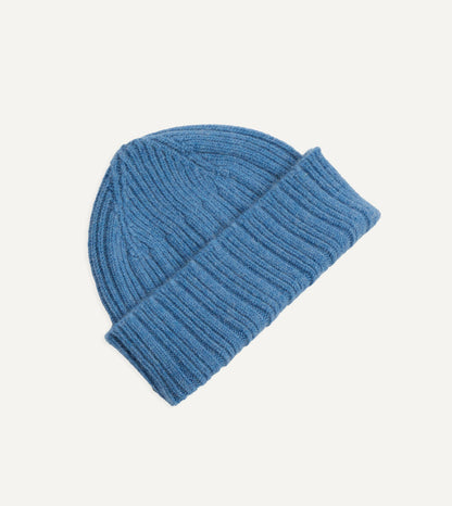 Drake's Sky Blue Geelongora Ribbed Knit Cap