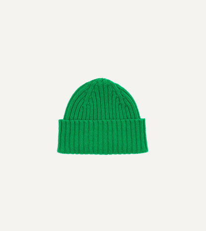 Drake's Bright Green Lambswool Ribbed Knit Cap