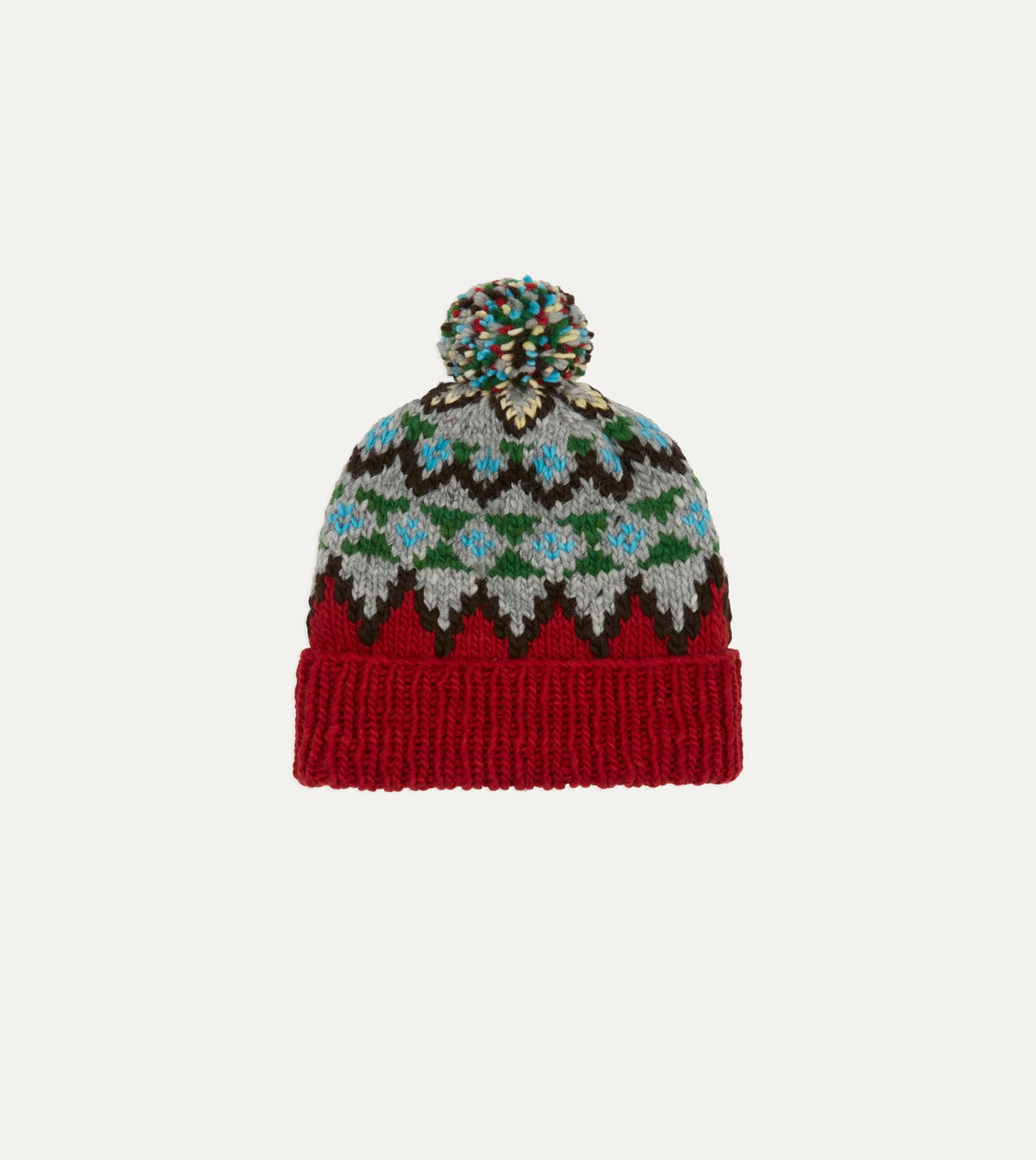 Drake's Chamula Red Fairisle Merino Knit Cap