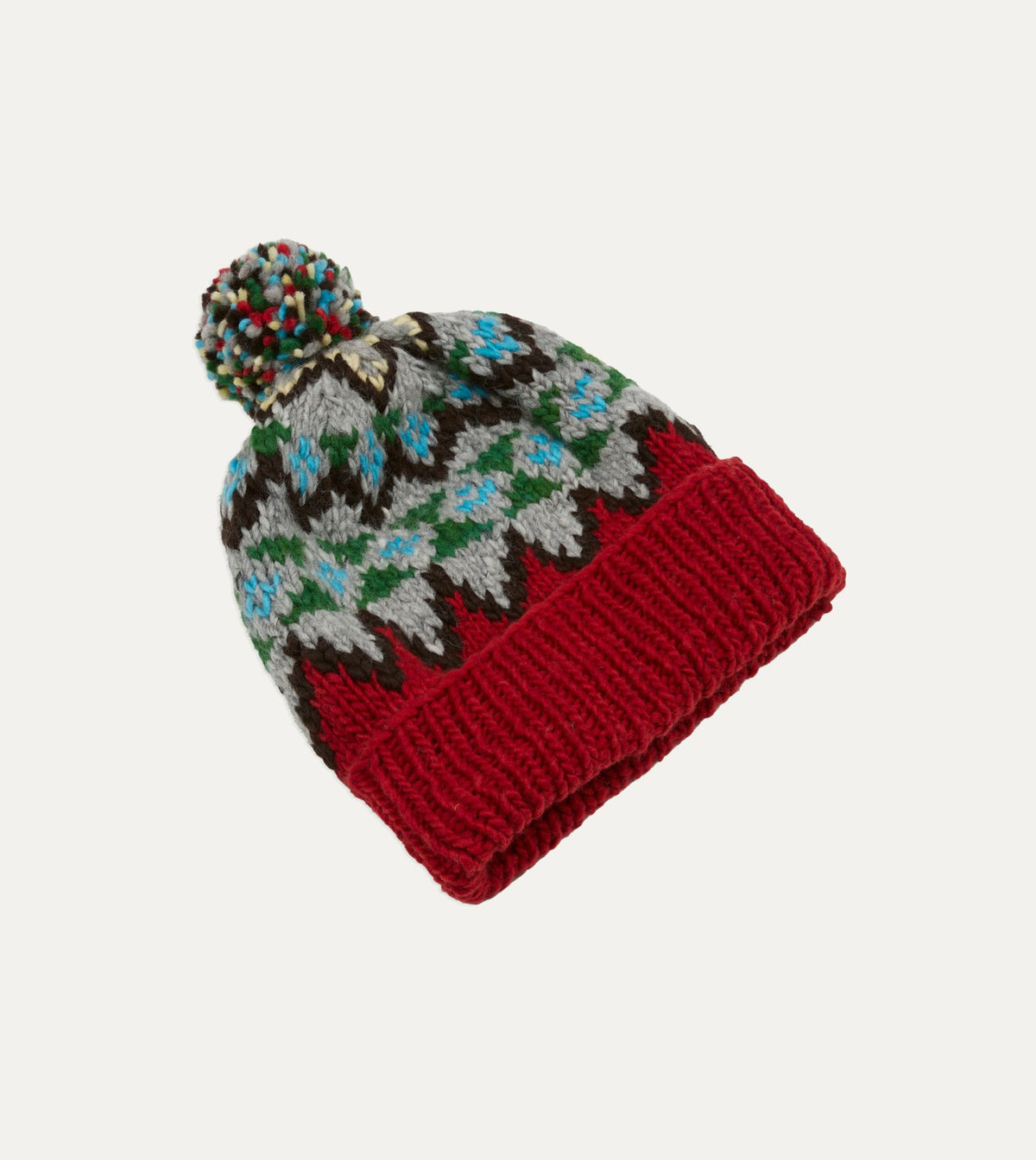 Drake's Chamula Red Fairisle Merino Knit Cap
