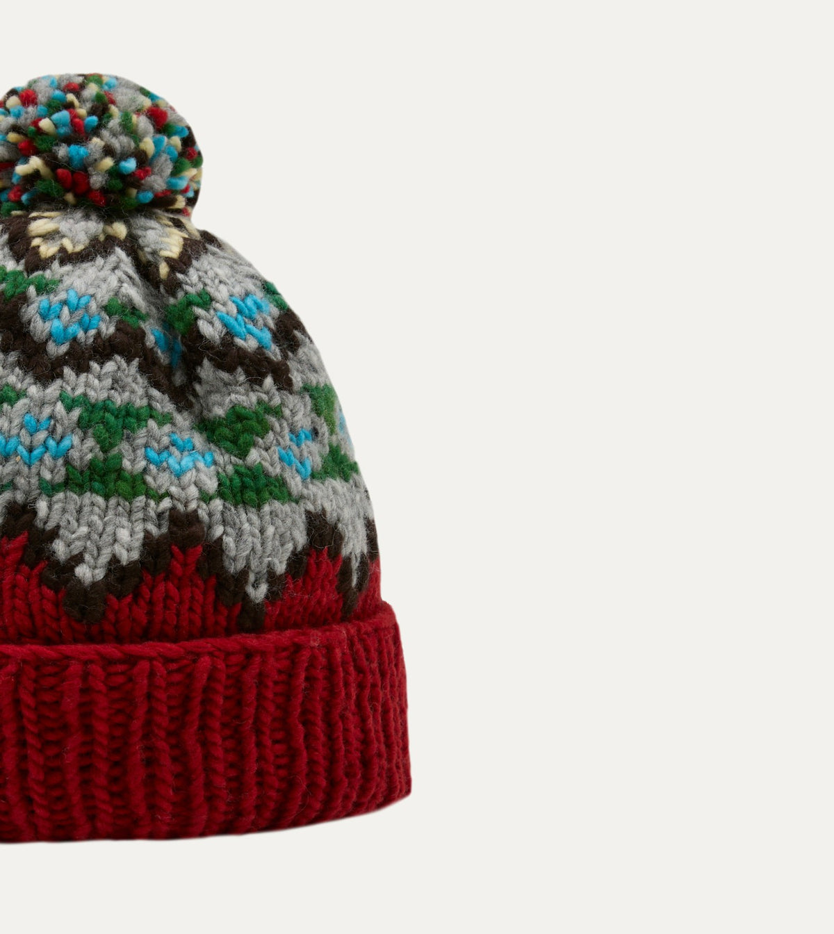 Drake's Chamula Red Fairisle Merino Knit Cap