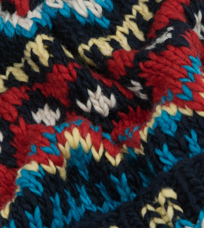 Drake's Chamula Navy, Orange and Yellow Fairisle Merino Knit Cap