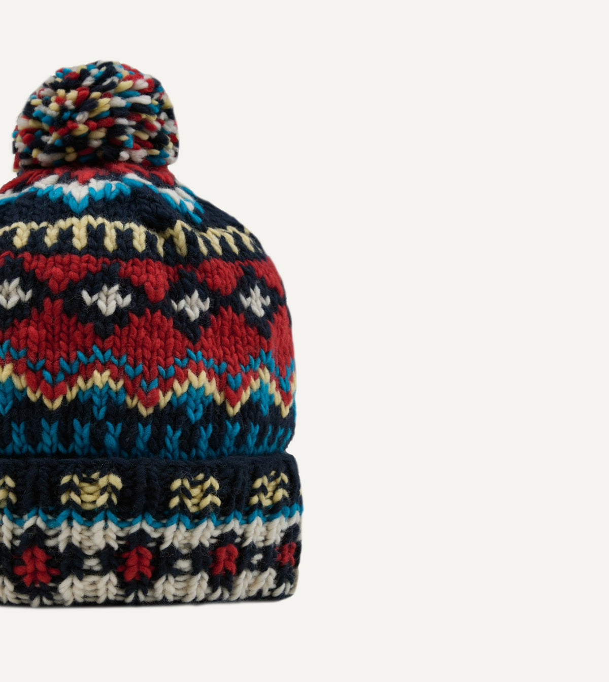 Drake's Chamula Navy, Orange and Yellow Fairisle Merino Knit Cap