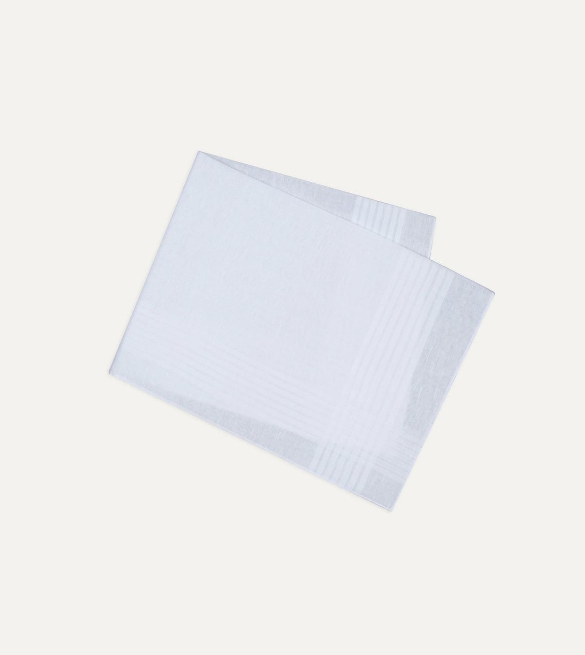 Drake's White Cotton-Linen Handkerchief