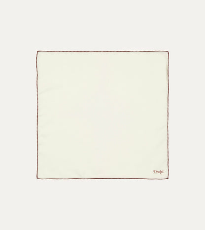 Drake's Ivory and Burgundy Shoestring Border Silk Pocket Square