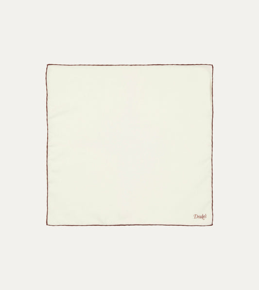 Drake's Ivory and Burgundy Shoestring Border Silk Pocket Square