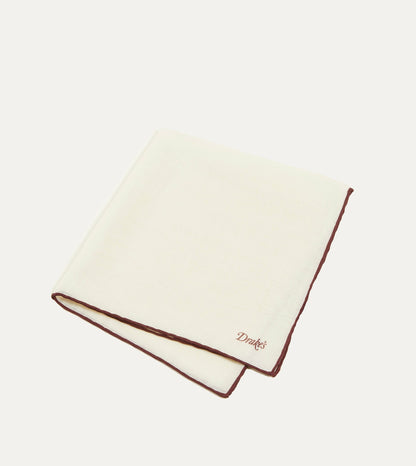 Drake's Ivory and Burgundy Shoestring Border Silk Pocket Square