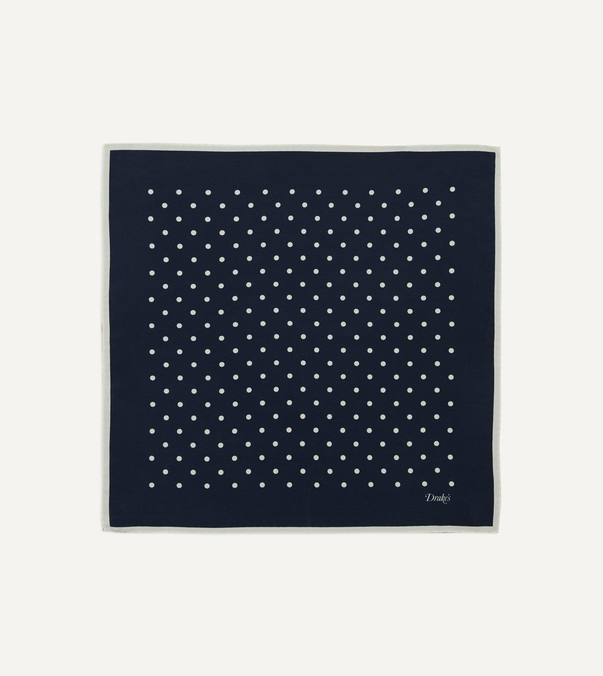 Drake's Navy Polka Dot Print Silk Pocket Square
