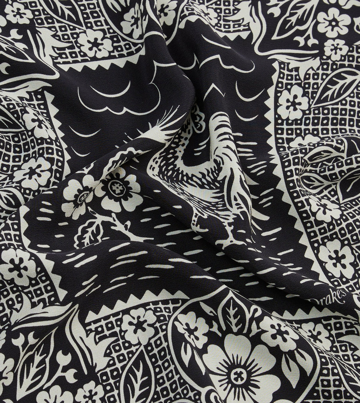 Drake's Navy Cockerel Print Silk Pocket Square