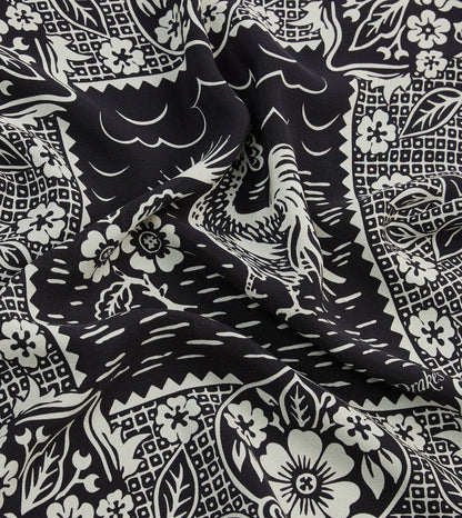 Drake's Navy Cockerel Print Silk Pocket Square