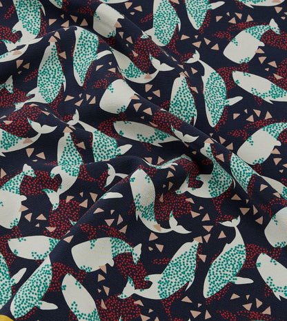 Drake's Navy Whale Print Silk Pocket Square