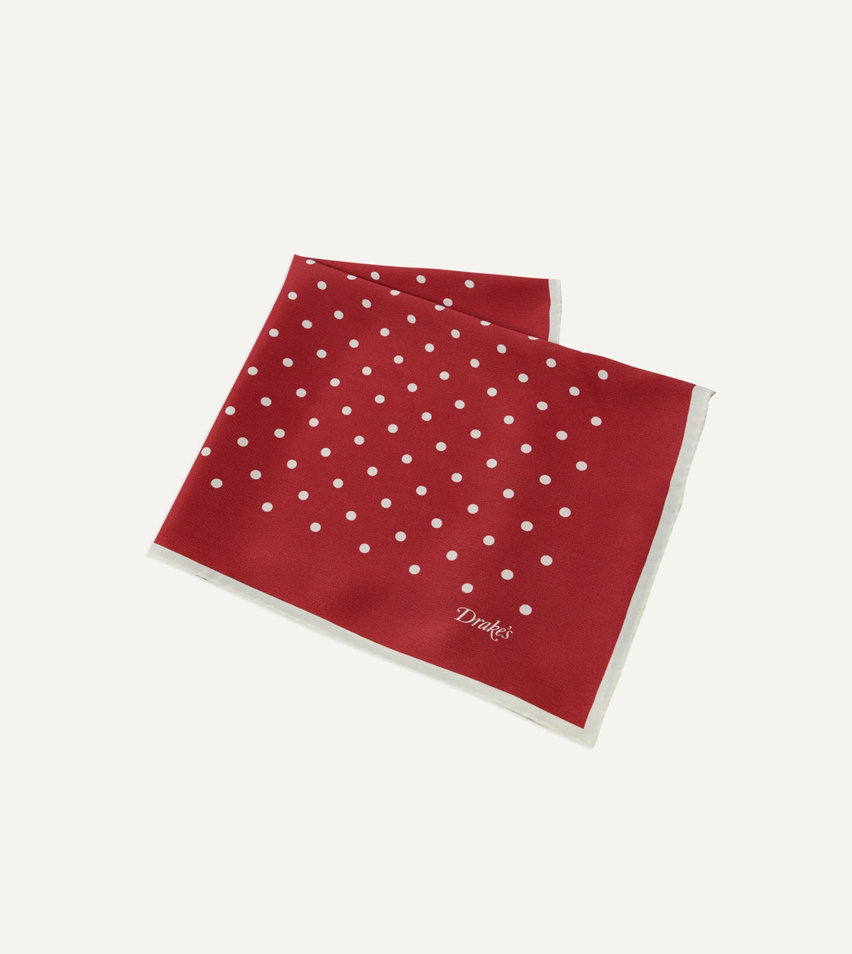 Drake's Red Polka Dot Print Silk Pocket Square