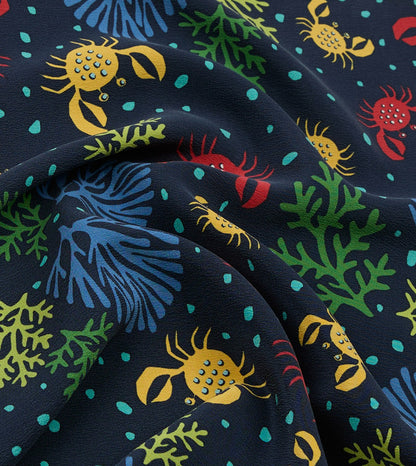 Drake's Navy Crab Print Silk Pocket Square