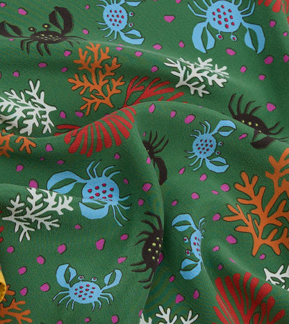 Drake's Green Crab Print Silk Pocket Square