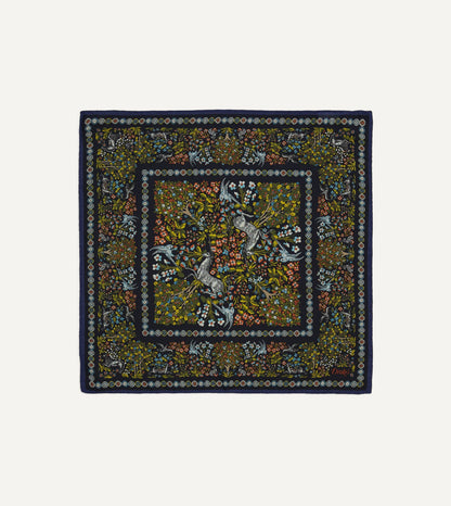 Drake's Orange Floral Unicorn Print Wool-Silk Pocket Square