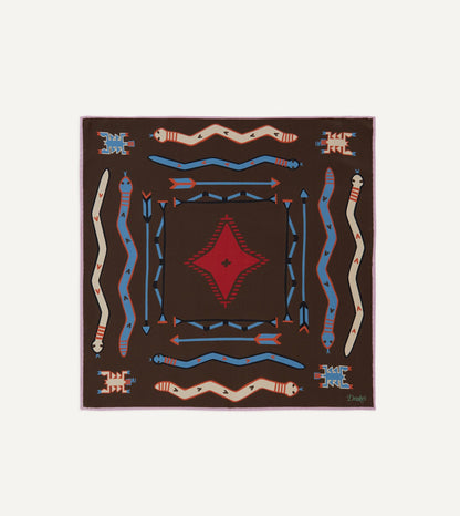 Drake's Brown and Pink Tribal Print Silk Pocket Square