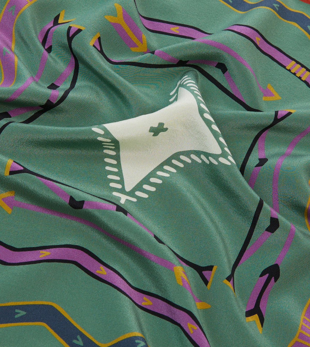 Drake's Olive and Rust Tribal Print Silk Pocket Square