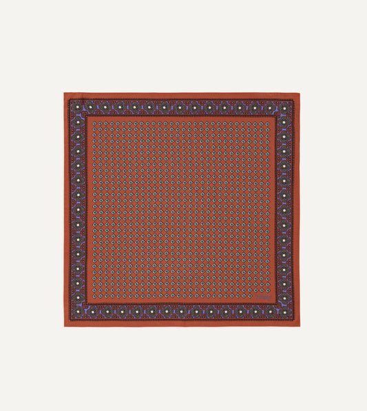 Drake's Rust Vintage Tile Print Silk Pocket Square