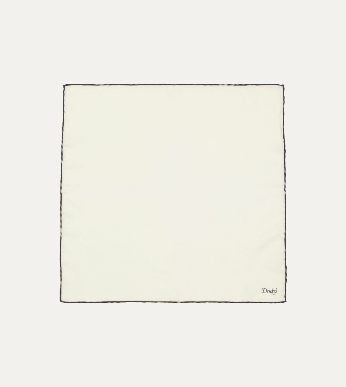 Drake's Ivory and Navy Shoestring Border Silk Pocket Square