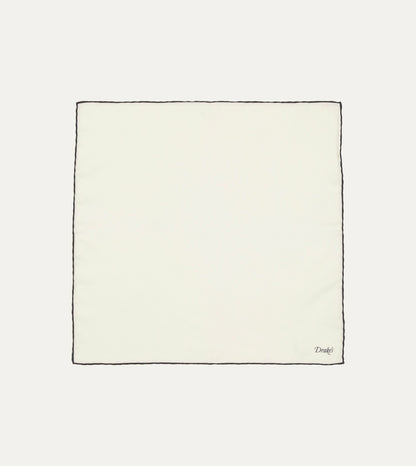Drake's Ivory and Navy Shoestring Border Silk Pocket Square
