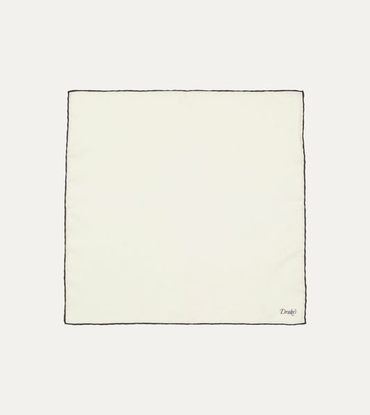 Drake's Ivory and Navy Shoestring Border Silk Pocket Square