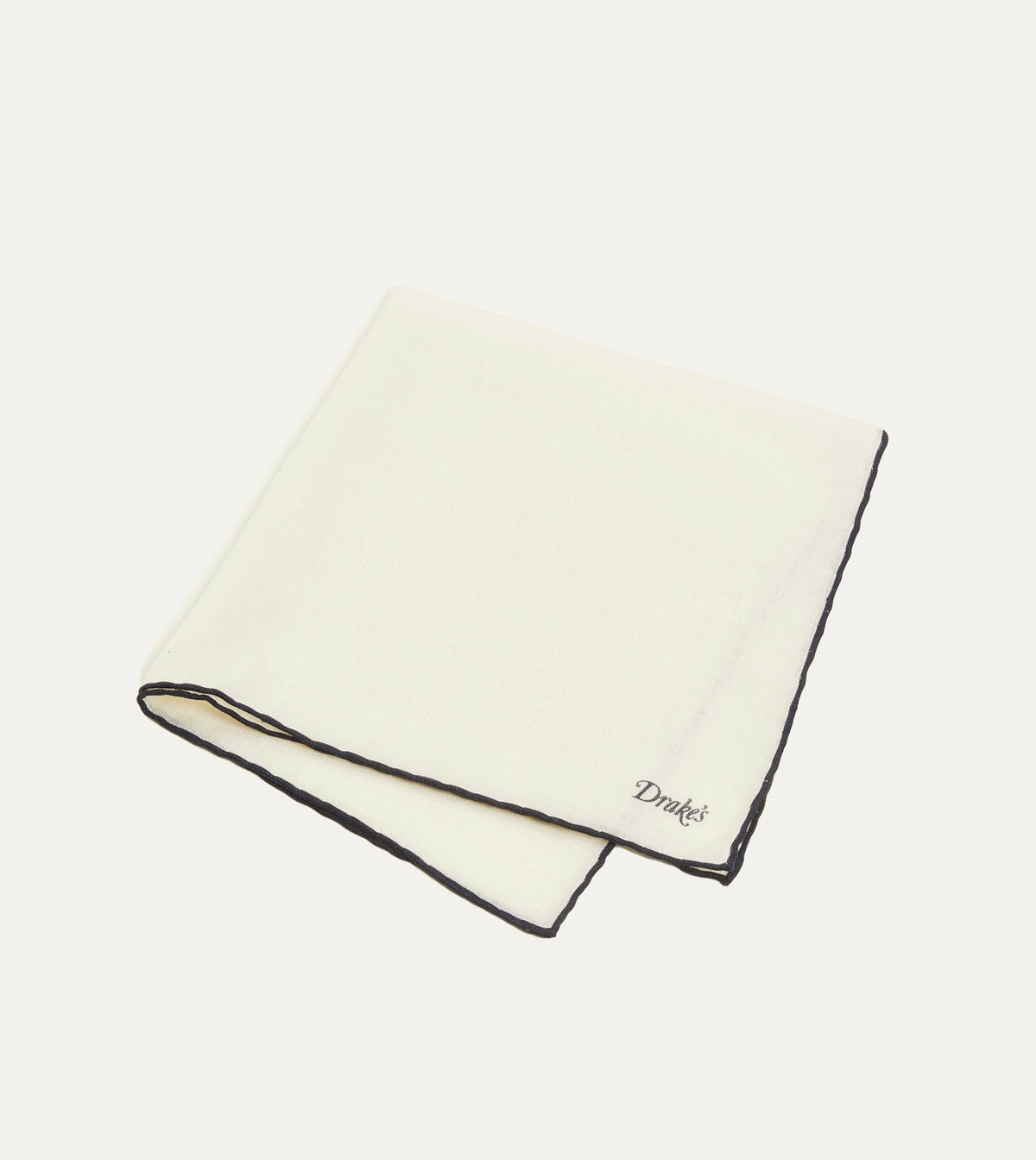 Drake's Ivory and Navy Shoestring Border Silk Pocket Square