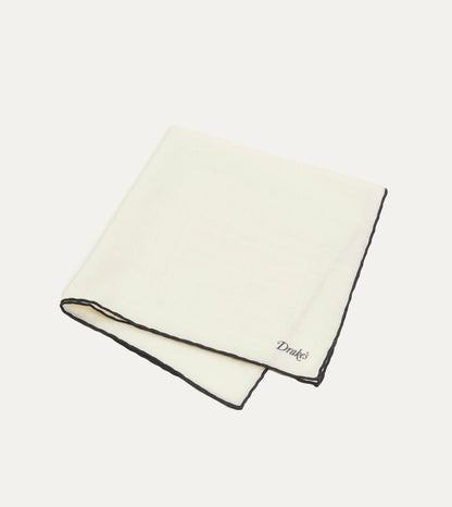 Drake's Ivory and Navy Shoestring Border Silk Pocket Square