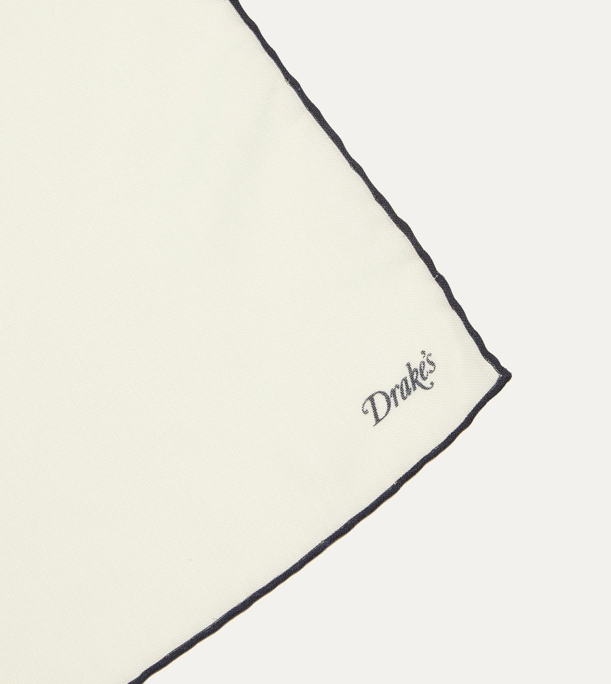Drake's Ivory and Navy Shoestring Border Silk Pocket Square