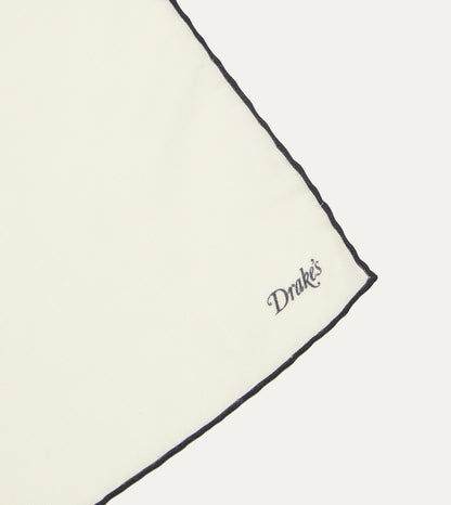 Drake's Ivory and Navy Shoestring Border Silk Pocket Square