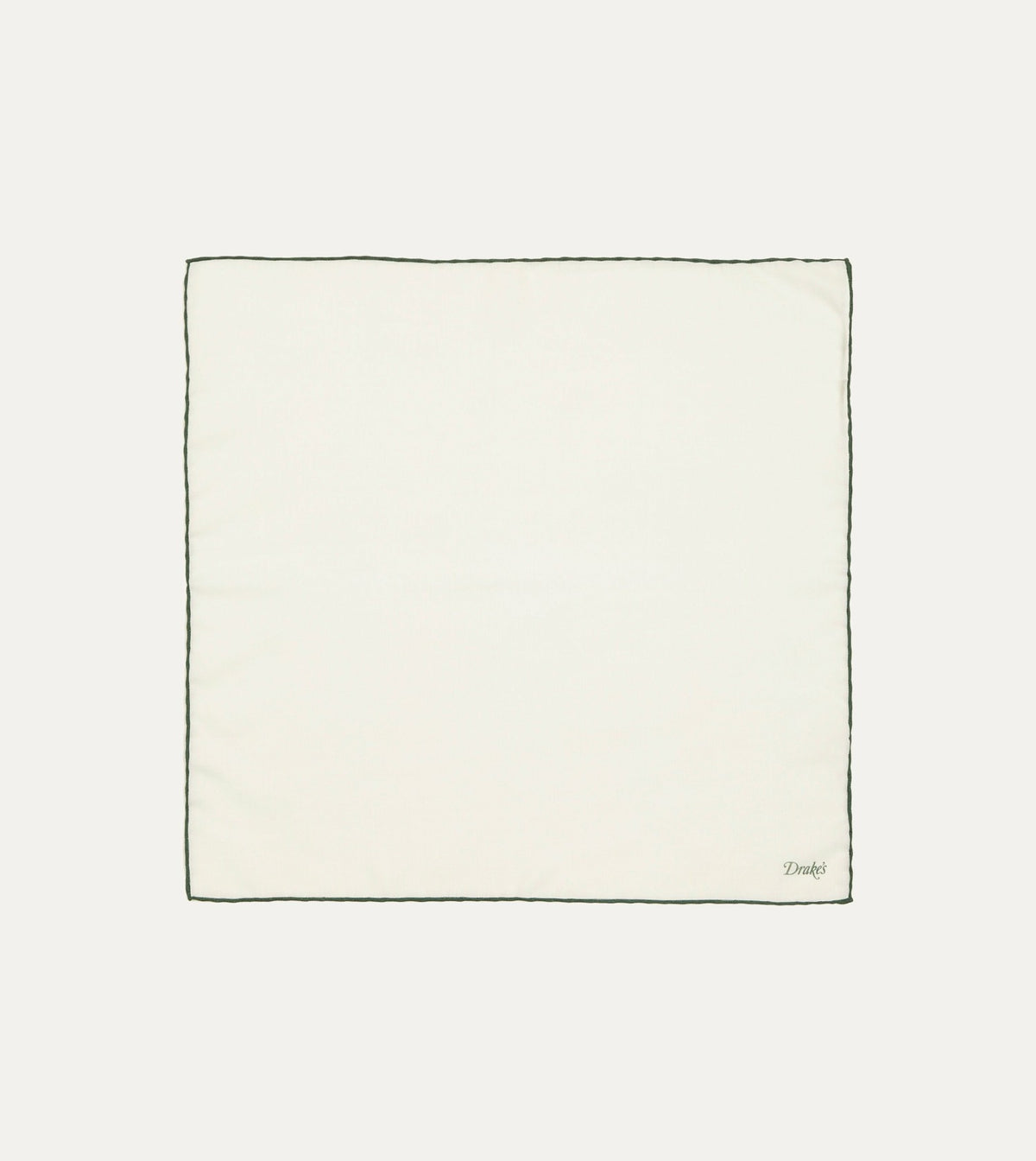 Drake's Ivory and Green Shoestring Border Silk Pocket Square