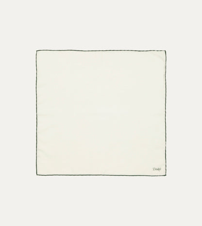 Drake's Ivory and Green Shoestring Border Silk Pocket Square