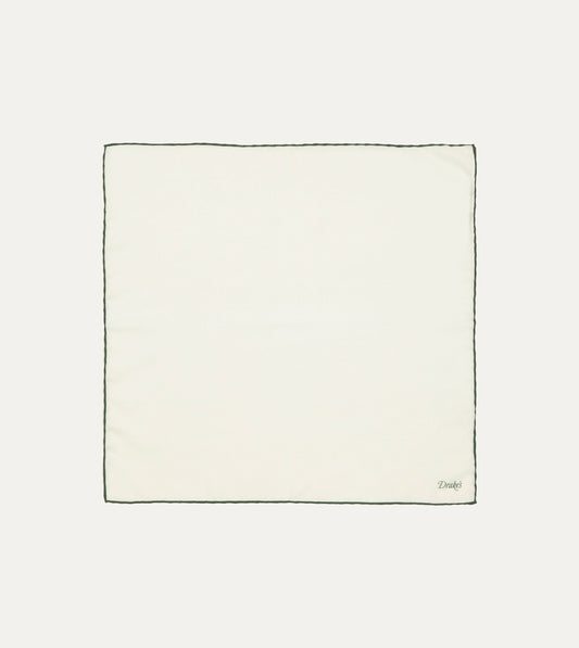 Drake's Ivory and Green Shoestring Border Silk Pocket Square