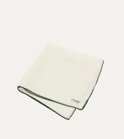 Drake's Ivory and Green Shoestring Border Silk Pocket Square