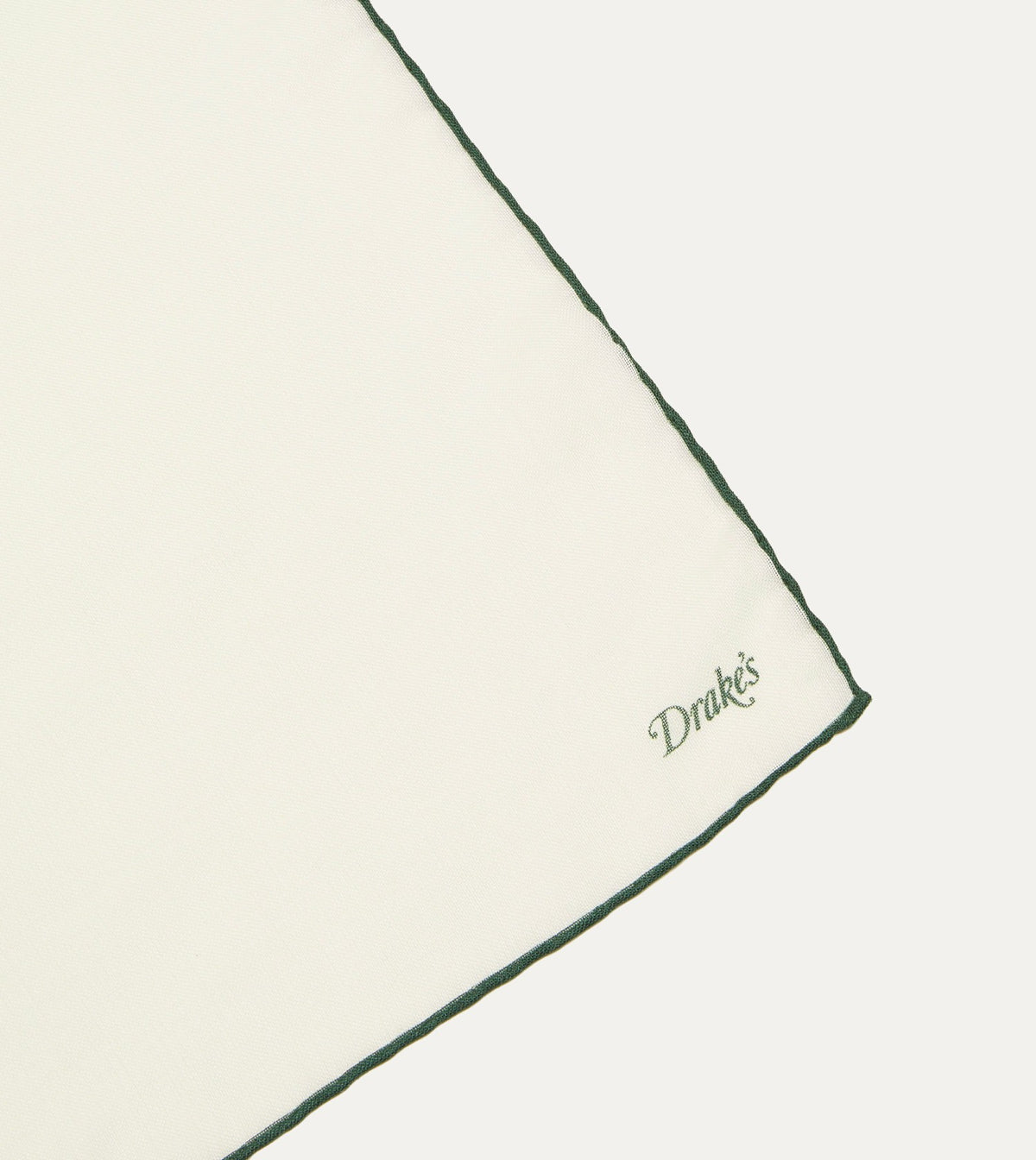 Drake's Ivory and Green Shoestring Border Silk Pocket Square