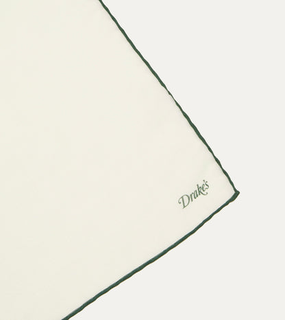 Drake's Ivory and Green Shoestring Border Silk Pocket Square