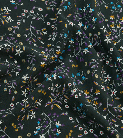 Drake's Green Floral Print Silk Pocket Square