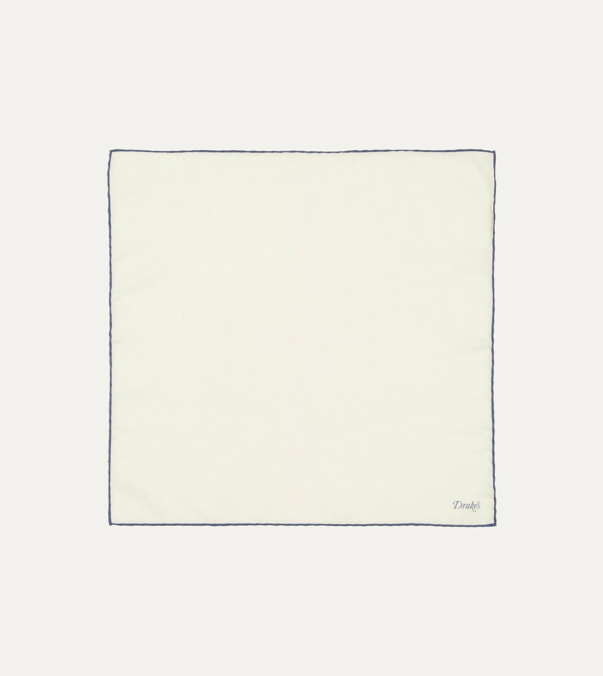 Drake's Ivory and Blue Shoestring Border Silk Pocket Square