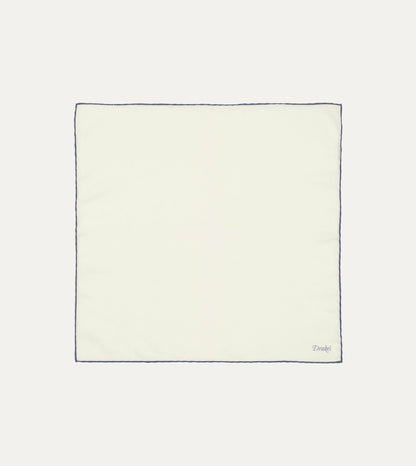 Drake's Ivory and Blue Shoestring Border Silk Pocket Square