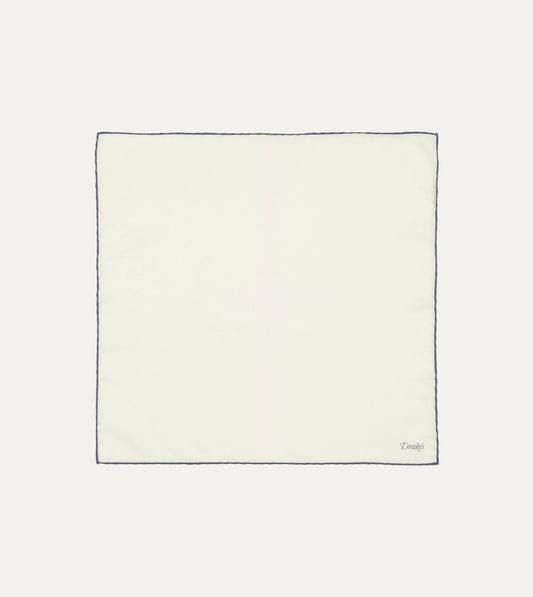 Drake's Ivory and Blue Shoestring Border Silk Pocket Square