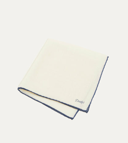 Drake's Ivory and Blue Shoestring Border Silk Pocket Square