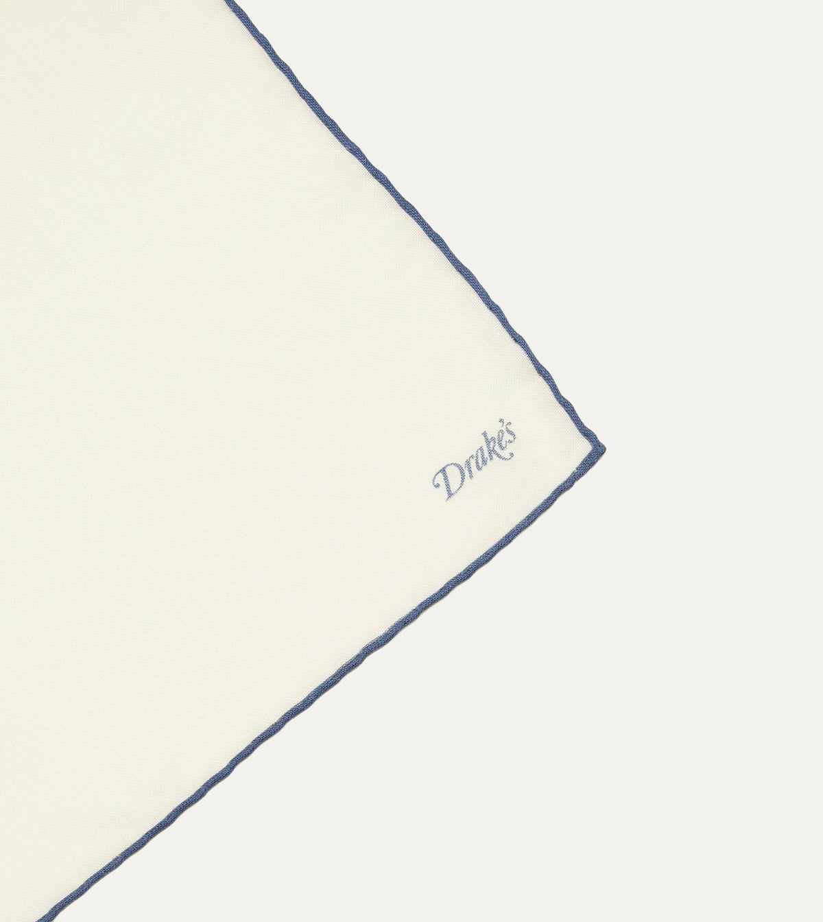 Drake's Ivory and Blue Shoestring Border Silk Pocket Square