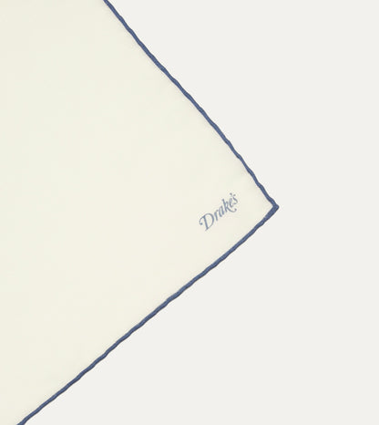 Drake's Ivory and Blue Shoestring Border Silk Pocket Square