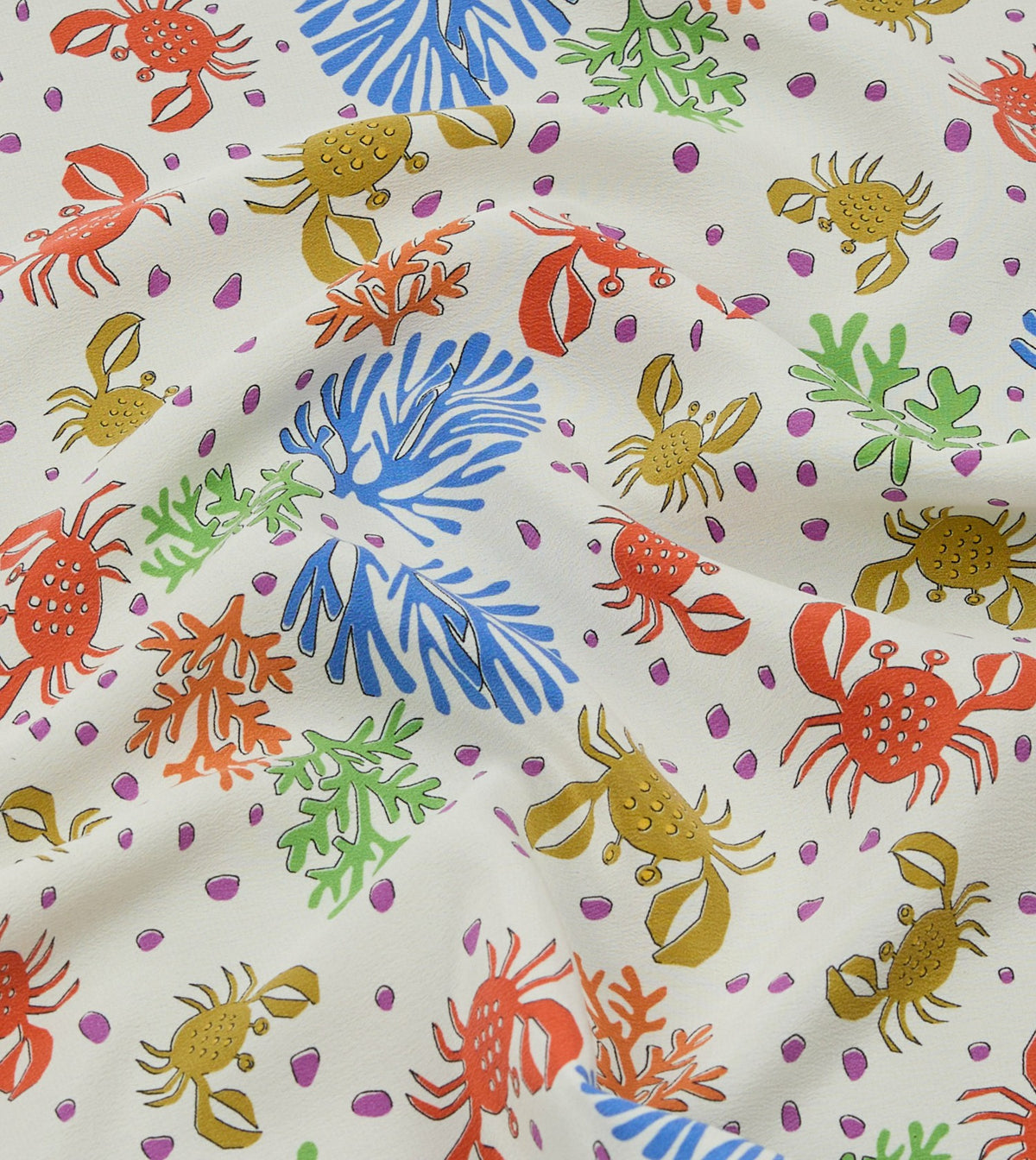 Drake's Ecru Crab Print Silk Pocket Square