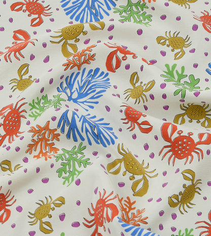 Drake's Ecru Crab Print Silk Pocket Square
