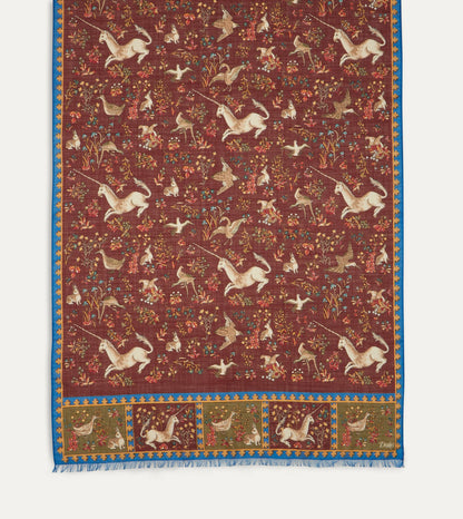 Drake's Burgundy Unicorn Print Wool-Silk Scarf