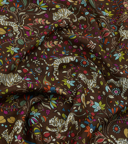 Drake's Brown Tiger Garden Print Wool Silk Scarf