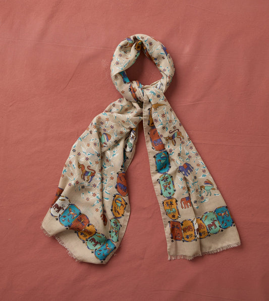 Drake's Ecru Loose Animal Print Wool-Silk Scarf