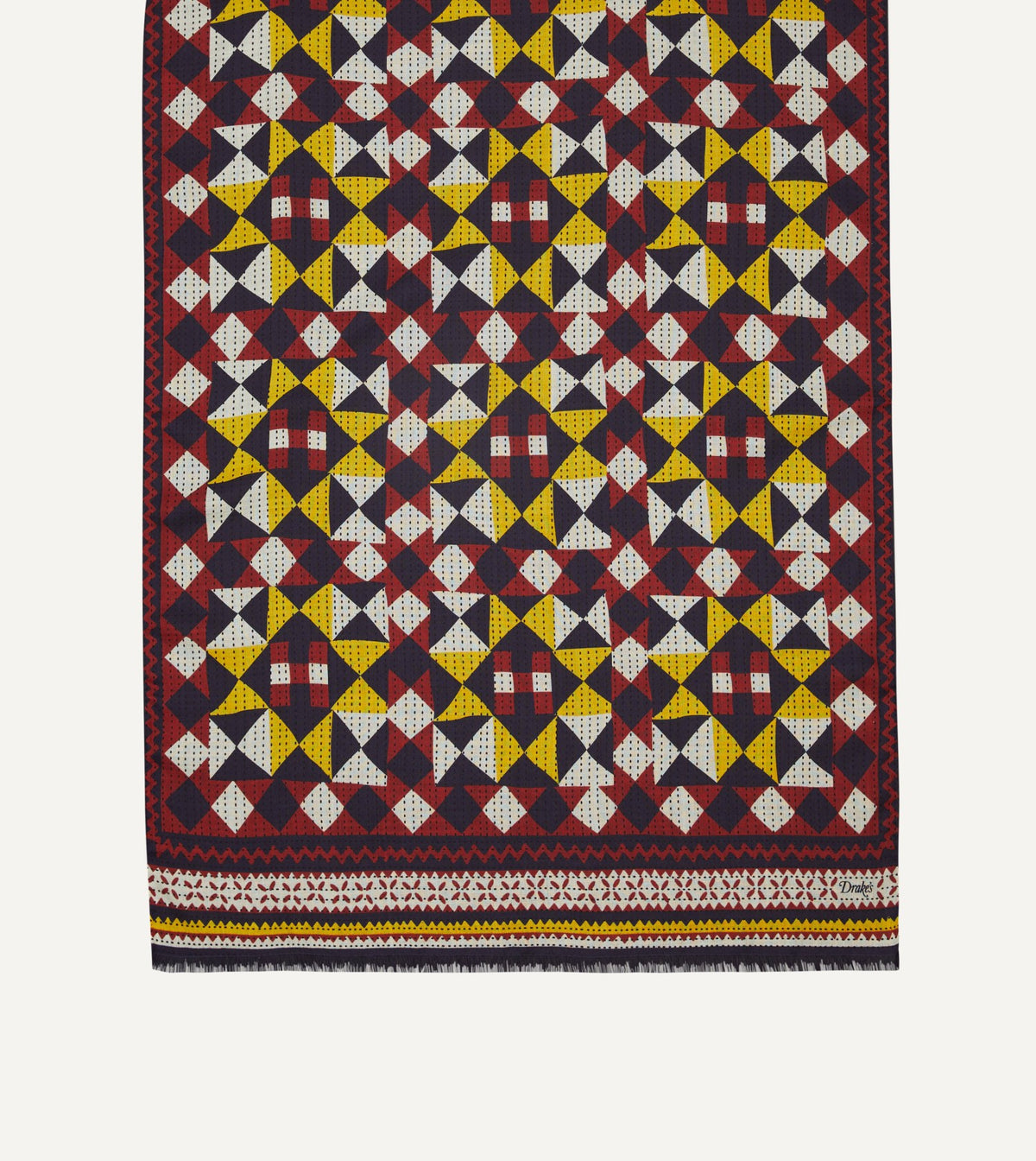 Drake's Red and Yellow Patchwork Print Wool-Silk Scarf