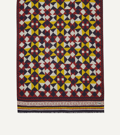 Drake's Red and Yellow Patchwork Print Wool-Silk Scarf